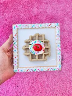 If you love fake food art and you are looking for a funny and colorful resin wall sculpture to hang on your wall, this fake waffle pop art piece may be the piece of your dreams! ❤️ 🍭 Best of all? It comes framed! (You can hang it on a wall or place it on a shelf or table.) This cute 3d wall art is made with realistic waffle replicas, fake whipped cream (with standard or rounded rainbow sprinkles) and pretty cherries on a wood frame.  (Do you want another color for your waffle or frame? No probl Funky Dining Room, Waffle Pops, Pop Art Wall Decor, Candy Room, Maximalist Art, Pop Art Wall, Dopamine Decor, Fairy Garden Designs, Funky Wall Art