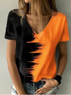 Orange Tshirt, Mini Robes, Womens Tops Summer, Loose Shirts, Halsey, Womens T Shirt, Print Blouse, Fashion Colours, Summer Tops