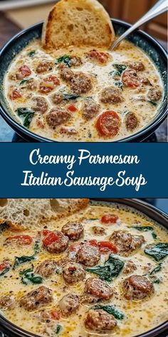 This comforting Italian-inspired soup combines savory Italian sausage, tender ditalini pasta, and a rich, creamy Parmesan-infused broth. It’s packed with vegetables, seasoned with herbs, and finished with fresh spinach for a cozy, hearty meal. Sausage Soup Recipes, Parmesan Soup, Italian Sausage Soup, Creamy Parmesan, Sausage Soup, Easy Soups, Easy Soup Recipes, Hearty Soups, Italian Sausage