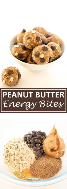 peanut butter energy bites with chocolate chips and oatmeal in the middle, on a plate