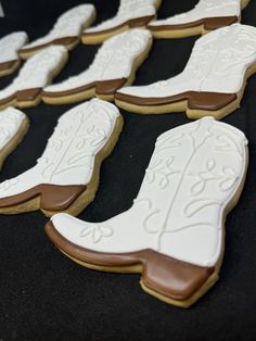 "Looking for a unique party flavor for your western theme wedding or bridal shower? Cowboy boot cookies are a great option!  Color scheme is changeable, but these white on white boot cookies have an elegant appeal and are even more beautiful in person! This listing includes 12 hand decorated, individually wrapped cookies. Feel free to request  color scheme changes by noting it in the \"personalization\" field on your order form, along with your event date, and I will make everything to your spec Western Boots Wedding, I Do Party, Western Chic Party Decor, Cowboy Engagement Party, Western Themed Graduation Party, Bachelorette Party Themes Western, Boot Cookies