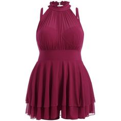 Plus Size Sleeveless High Neck Chiffon Skirted Swimsuit Unique Plus Size Wedding Dresses, High Neck Swimwear, Plus Size Beach Wear, High Neck Swimsuits, Skirted Swimsuit, Plus Swimwear, Trendy Plus Size Clothing, Plus Size Swimsuits, Dress Clothes