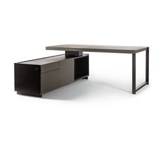 an office desk with two drawers and a file cabinet on the left side, against a white background