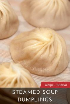 steamed soup dumplings with text overlay