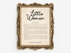 a plaque with the words little women written in black ink on an old parchment background