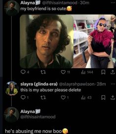 two people with different facial expressions on their screenshots, one is wearing sunglasses and the other has long curly hair