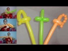 three different types of balloons in the shape of letters and numbers, including one with a man's face on it