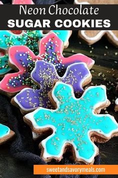 several neon chocolate sugar cookies