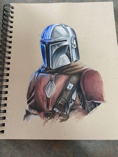 a drawing of a boba fett from star wars is shown in colored pencil