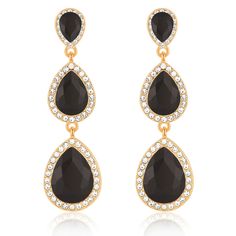 PRICES MAY VARY. Black Teardrop Dangle Earrings: Adorned with selected rhinestone in round, teardrop shape, all golden plated, post backs for pierced ears, crafted with eco-friendly Zinc alloy, hypoallergenic and nickel-free, designed to be comfortable and easy to wear. Elegant and Exquisite. Brings you eye-catching effect all the time. Sparkly Rhinestone Dangle Earrings: Adorned with selected rhinestone in round, teardrop shape, adding a touch of sparkle to your look. All golden plated, and pos Prom Costume, Earrings For Wedding, Formal Earrings, Evening Jewelry, Crystal Chandelier Earrings, Teardrop Dangle Earrings, Long Dangle Earrings, Earrings Crystal, Rhinestone Designs