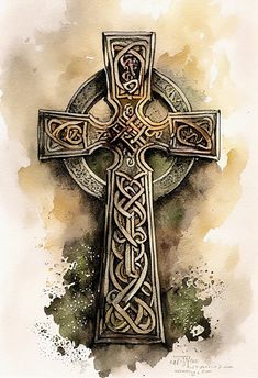 an artistic painting of a celtic cross