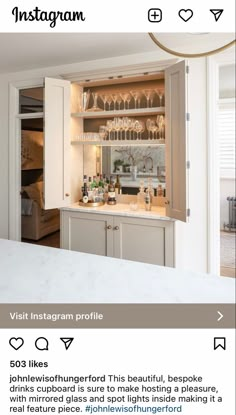 the instagram page for instagramn shows an open cabinet with wine glasses on it