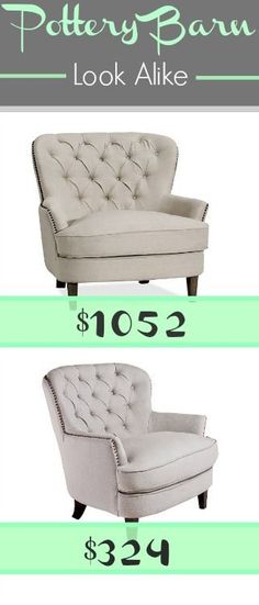 two chairs and one chair are shown with the price tag for pottery barn look alike