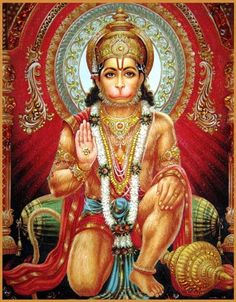 the hindu god sitting in front of a red background