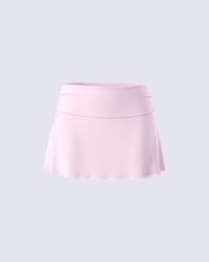 Embrace your flirty side in this pink mini skirt 💕 Made from stretch jersey and complete with a foldover waistband, a picot lace trim on the hem, and an invisible side seam zipper, this mini is the perfect sweet and sassy staple 😌 Flirty Clothes, White Skirt Summer, Better Than Everyone, Sweet 16 Outfits, Light Pink Skirt, Strapless Ruffle Dress, Pink Jersey, Pink Mini Skirt, Athletic Skirt