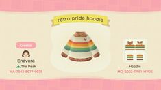 an animal crossing game with the name retro pride hoodie on it's chest