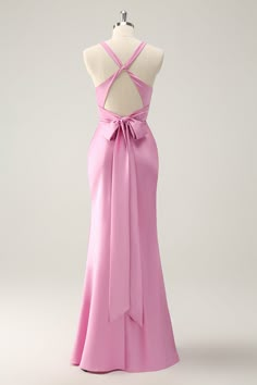 Fabric: Satin. The fabric is comfortable for skin. Package Contents: 1x Women Dress. Occasion: Whether you are dressing it for a wedding party, prom, evening party or any other occasions, this party dress will be your lovely partner. Pink Halter Prom Dress, Pink Bow Prom Dress, Floor Length Formal Dress, Unique Pink Prom Dresses, Backless Satin Prom Dress, Light Pink Satin Bridesmaid Dresses, Prom Dresses Elegant Classy, Prom 2025 Dresses, Bright Pink Prom Dresses