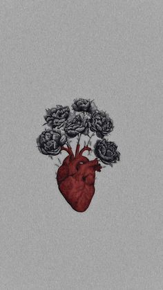 a drawing of a heart with flowers in it