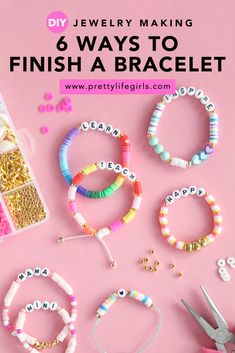 Tips For Making Clay Bead Bracelets, How To Make A Bracelet With A Clasp, Finishing A Bracelet, How To Make Bracelets With Clasp, Finishing Beaded Bracelet, Adjustable Bead Bracelet, Diy Clay Bracelets Tutorials, Teacher Stretch Bracelet, How To Put A Clasp On A Clay Bead Bracelet