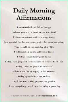 a poem with the words daily morning affirmations written in black on white paper