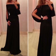 Sexy Slash Collar Long Sleeve Solid Color Hollow Out Women's Dress Prom Dresses Long Black, Long Sleeve Chiffon Dress, Black Chiffon Dress, 파티 드레스, Look Formal, Split Sleeve, Chiffon Evening Dresses, Black Prom Dress, Maxi Gown Dress