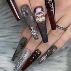 Gothic Christmas Nails, Valentines Nail Set, Valentine's Day Nail Design, Nails Polish Designs, Winter Nail Art Ideas, Art Satisfying, Christmas Winter Nails, Nail Therapy