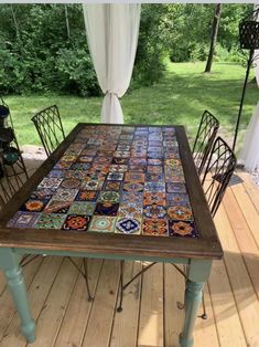 the table is made out of old tiles