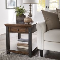 a living room scene with focus on the end table