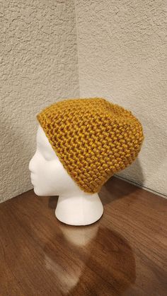 Avoid the chill by covering your ears with this beautiful, mustard yellow hat.  Created in a cat-friendly environment. DesignsbyGloriaLauren.com Yellow Hat, Feb 7, Skull Cap Beanie, Cat Friendly, Skull Cap, Colorful Fashion, Mustard Yellow, Mustard, Accessories Hats