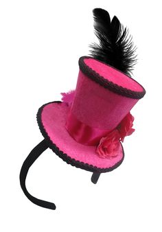 "Looking for the funky flare to go with your costume or outfit? This Mini Pink Flamingo Top Hat is perfect for all the events! Features a pink mini top hat with black trim, feathers, pink flowers, and an adorable Pink Flamingo all on top of a headband. Add the finishing touches to any Kentucky Derby Outfit or spice up any 1920s costume. One size fits most adults and some kids. Perfect for Halloween, Steampunk, Wedding, Pirate, Cosplay and more! Top Hat is stands approximately 4\" tall, 5\" wide, Pink Fun Costume Hats And Headpieces For Party, Pink Fun Costume Hats For Party, Adjustable Fun Mini Hats For Costume Party, Fun Pink Mini Hats For Party, Pink Adjustable Mini Hat For Costume Party, Pink Fun Costume Hats For Carnival, Fun Pink Adjustable Costume Accessories, Adjustable Pink Costume Accessories For Costume Party, Pink Adjustable Costume Accessories For Costume Party