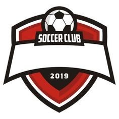 the soccer club logo is shown in black and red, with a white ribbon around it