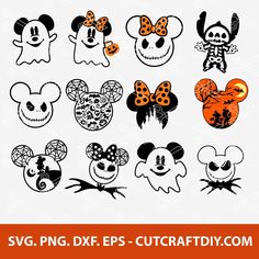 mickey and minnie mouse heads with different designs on them for halloween svg dxf eps