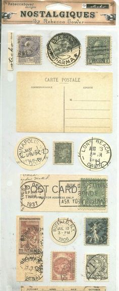 an old postcard with lots of stamps on it