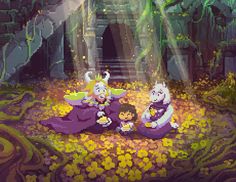 the princess and the frog are sitting in front of a castle, surrounded by yellow flowers