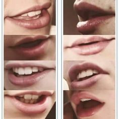 four pictures of lips with different shapes and sizes, all showing the same amount of white teeth