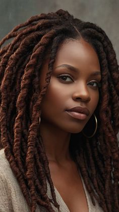 Gorgeous Warm Red Brown Locs for Every Occasion 🌟 Black Women With Locs, Brown Locs, Women With Locs, Hair Colors For Black Women, Colors For Black Women, Red Copper Hair Color, Dark Fall Hair, Copper Red Hair, Embrace Natural Beauty