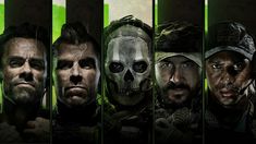 the poster for call of duty, which features five men with different facial expressions and their faces