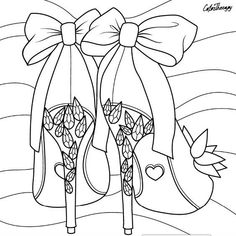 two high heeled shoes with bows and hearts on them, coloring pages for adults