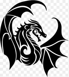 a black and white dragon on a transparent background