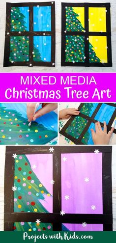 christmas tree art project for kids to make with construction paper and colored paint on the window