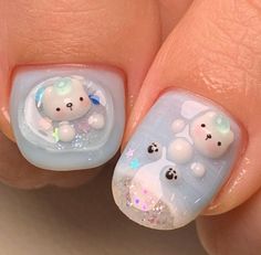 Jellyfish Nails, Cutesy Nails, Cut Nails, Bow Nail Art, Korean Nail Art, Solid Color Nails, Magic Nails, How To Cut Nails, Korean Nails