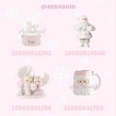 a pink christmas card with santa and angel figurines