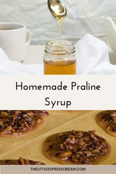 homemade pralie syrup in a jar with spoon