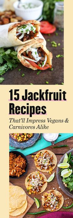 the cover of 15 jackfruit recipes, including tortillas and carnivors