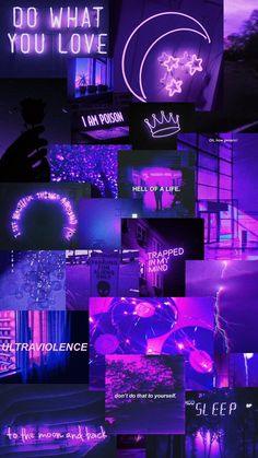 a collage of purple images with the words do what you love