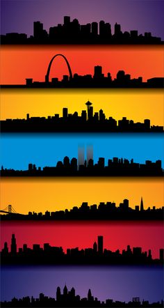 the silhouettes of different cities are shown