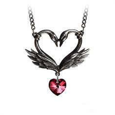 Swan Jewelry, The Black Swan, Red Heart Necklace