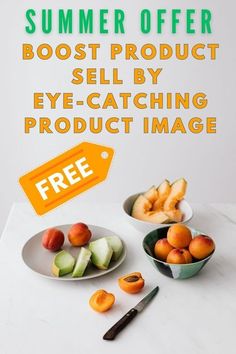 an advertisement for the summer offer is shown with apples and oranges in bowls on a table