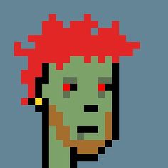 a pixellated image of a man's head with red hair and green eyes