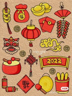 the chinese new year's decorations are drawn on paper